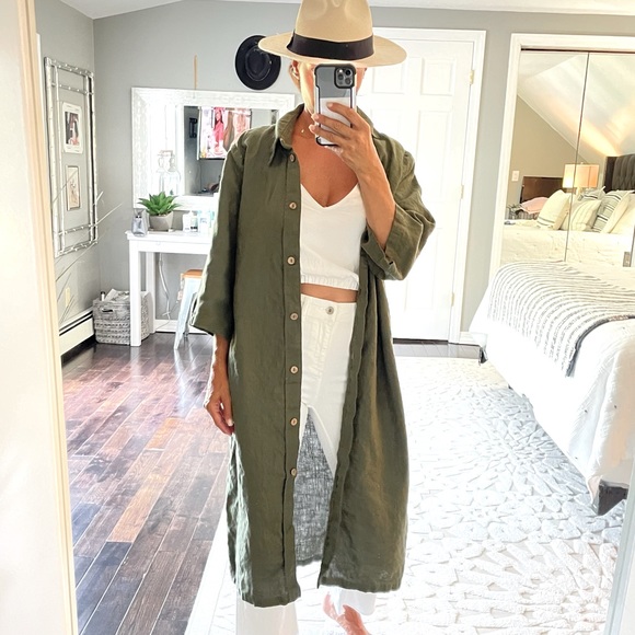 linen fairy tales Jackets & Blazers - Linen Fairy Tales army green long linen overcoat